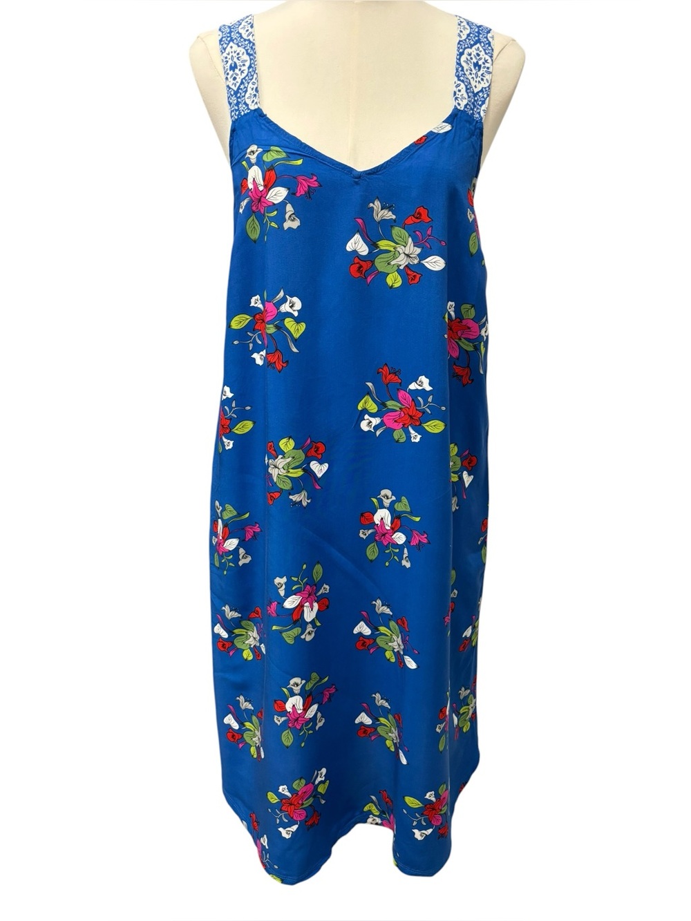 Matilda Jane Dress Small Blue Floral Ladder Back Sleeveless Shift Boho flowy